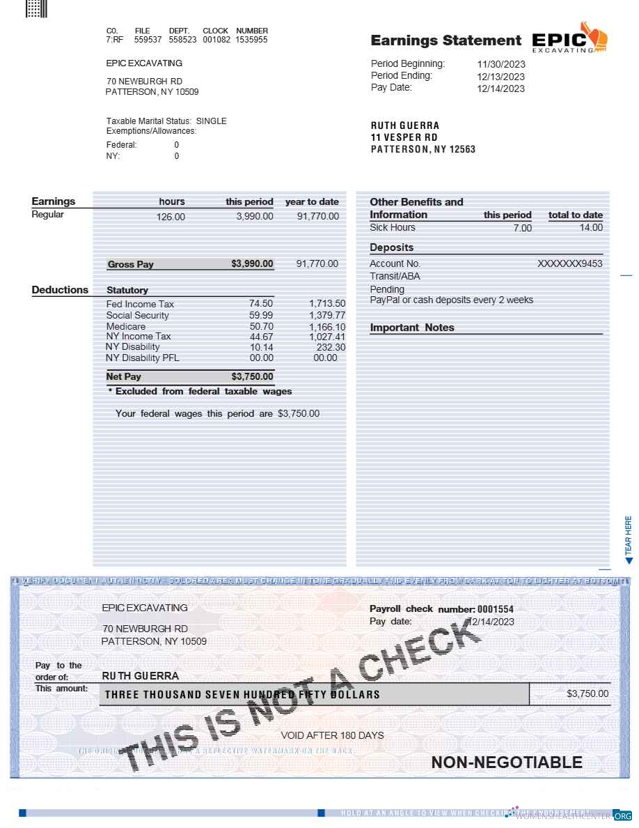 Download EPIC EXCAVATING earnings statement template in Word and PDF formats.pdf, 1 Photoshop template
